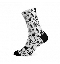 SOX FOOTWEAR Doodle White Crew Cycling Socks