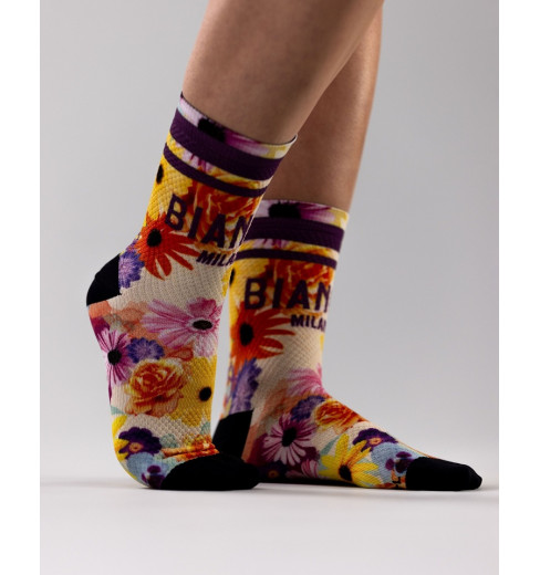 BIANCHI MILANO women's Printed Gravel bike socks - Flower ecru